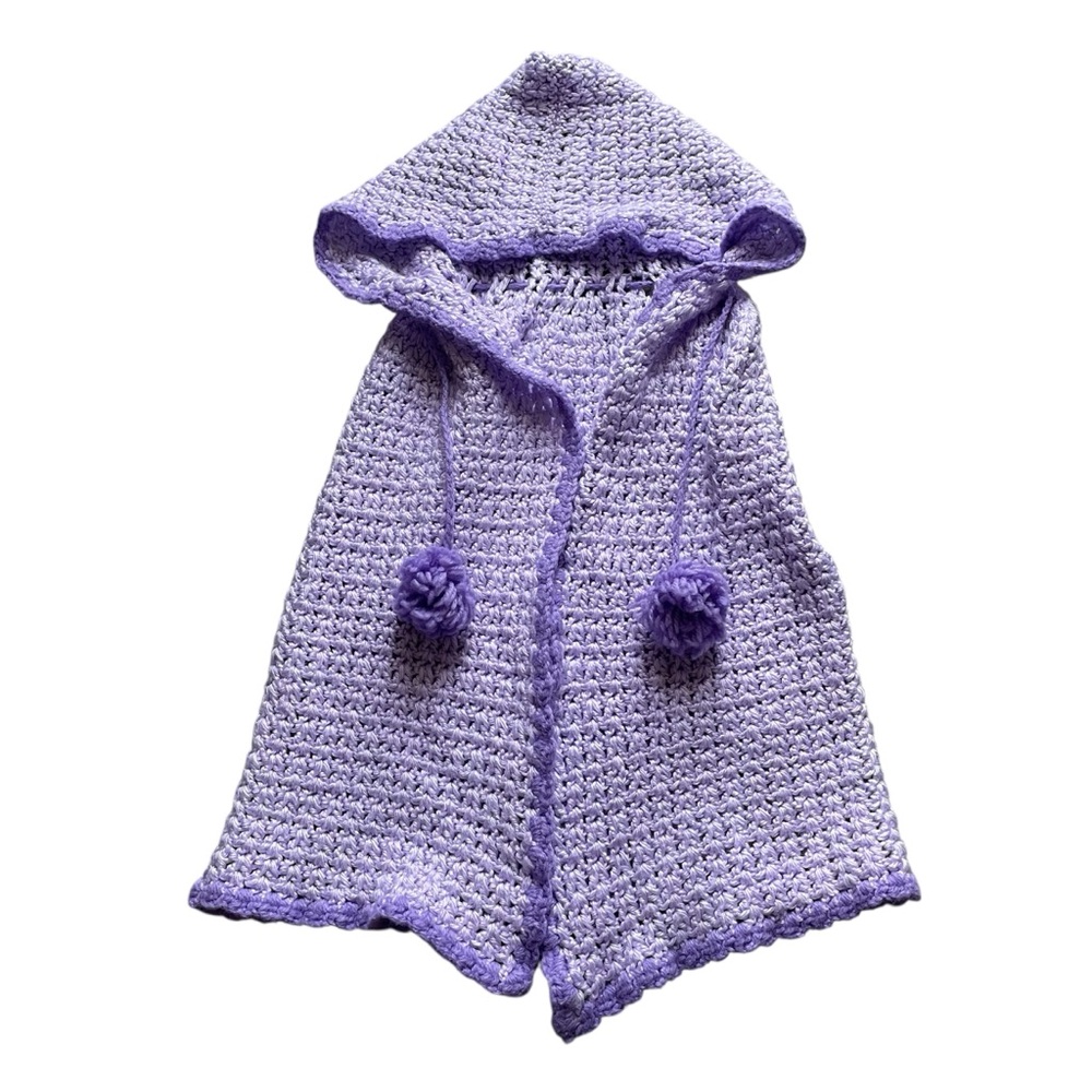 Hand Knit Crochet Lavender Baby‎ Hooded Poncho
